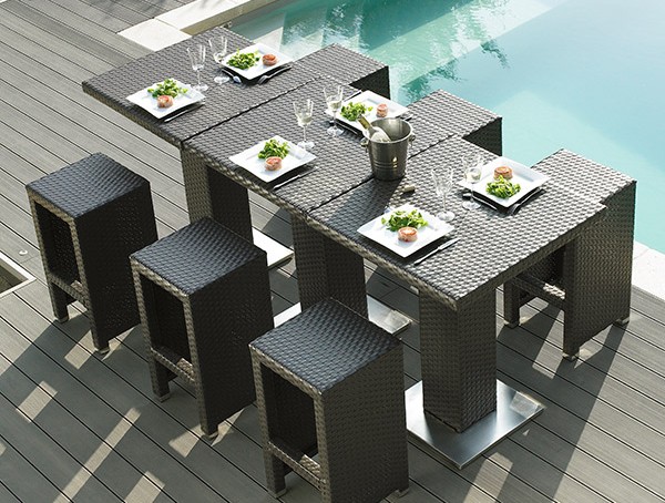 Mobilier d'extérieur - Table haute jardin + 4 tabourets Dolce Vita
